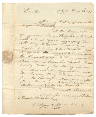 3731950] 1799 Autograph Letter Signed by George Pattison of Carlisle, Pennsylvania enquiring...