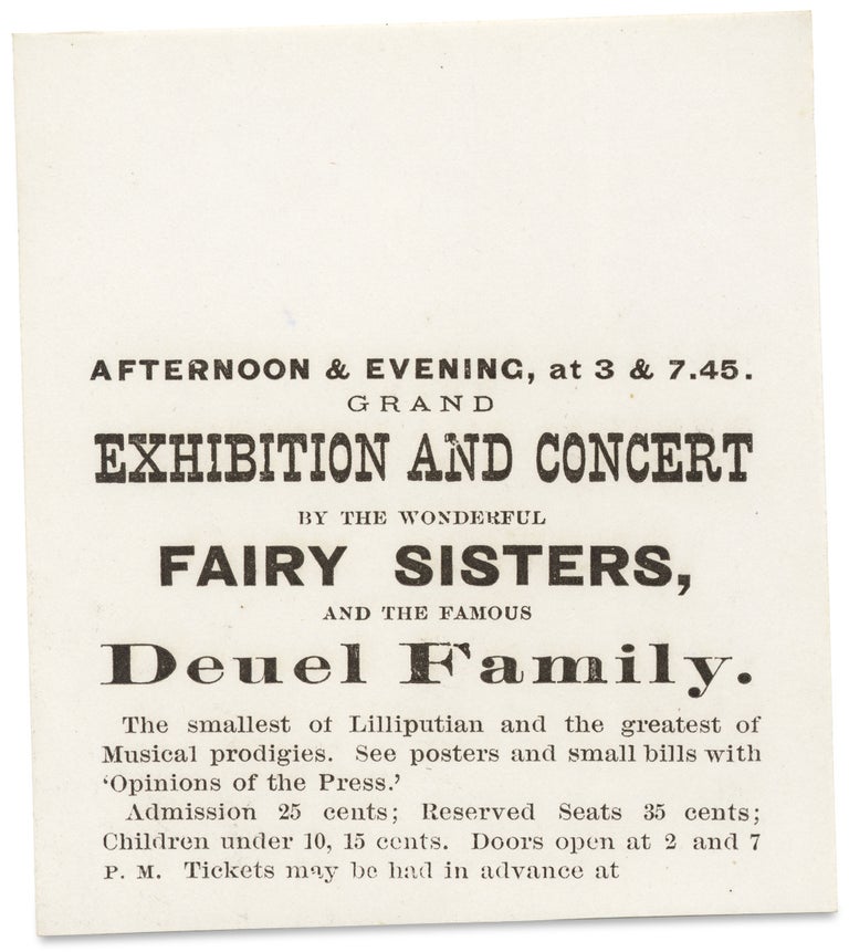 [3732009] [The Fairy Sisters. Midget Performers Cassie and Victoria Foster, ca. 1872–1873 Promotional Ephemera]. Catherine Foster, Victoria Foster, Agent Fred A. Pickering.