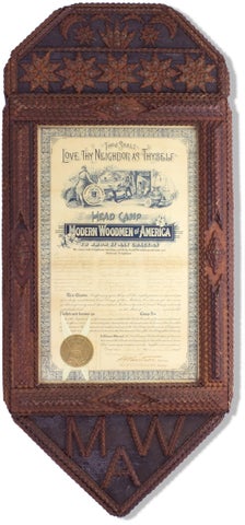 3732602] [Michigan Tramp Art] Charter for Lincoln Camp No. 3747 Modern Woodman of America, Derby,...