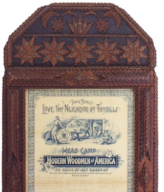 [Michigan Tramp Art] Charter for Lincoln Camp No. 3747 Modern Woodman of America, Derby, Michigan.