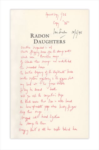 Radon Daughters. A voyage, between art and terror, from the Mound of Whitechapel to the limestone pavements of the Burren. [Signed limited deluxe issue, with holograph poem]