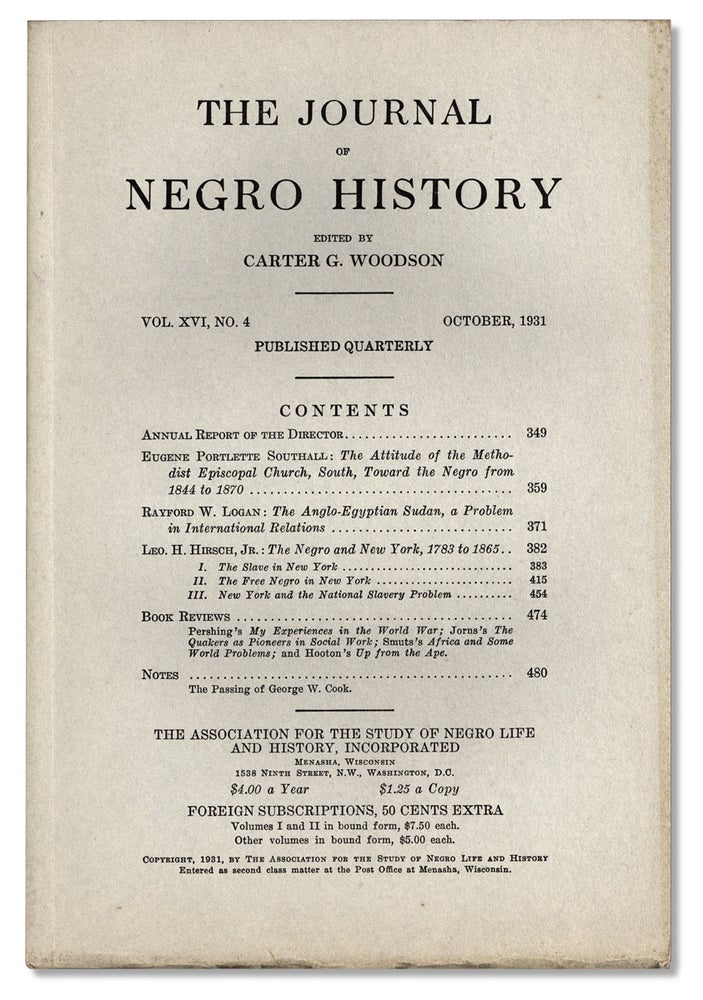 [3732902] The Journal of Negro History, Vol. XVI, No. 4, October 1931. Carter G. Woodson, 1875–1950.
