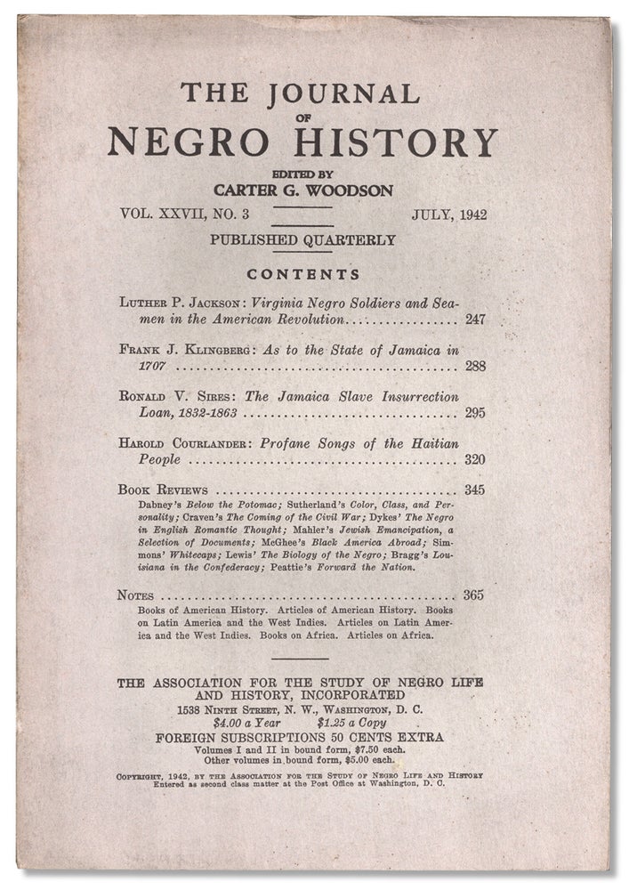 [3732904] The Journal of Negro History, Vol. XXVII, No. 3, July 1942. Carter G. Woodson, 1875–1950.