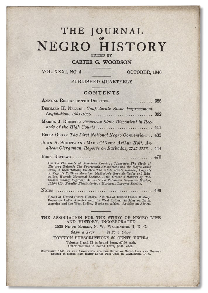 [3732906] The Journal of Negro History, Vol. XXXI, No. 4, October 1946. Carter G. Woodson, 1875–1950.