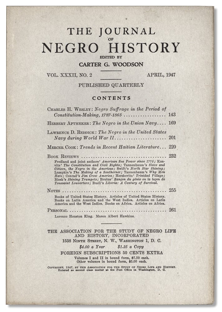 [3732907] The Journal of Negro History, Vol. XXXII, No. 2, April 1947. Carter G. Woodson, 1875–1950.