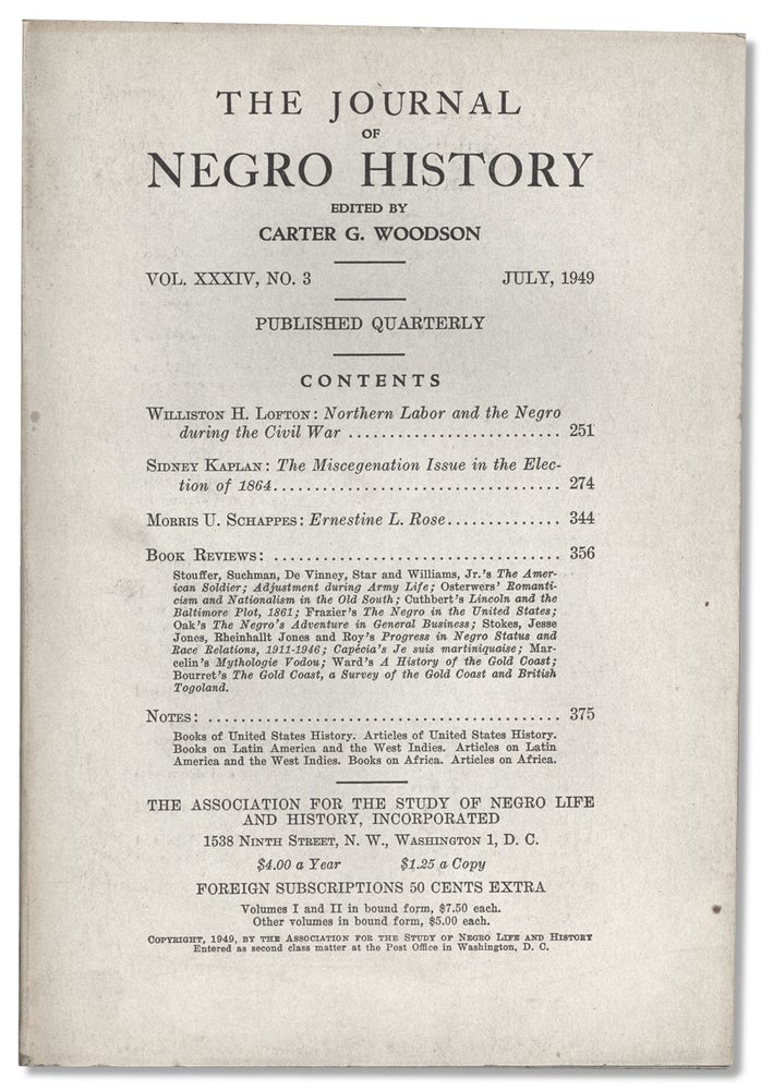 [3732915] The Journal of Negro History, Vol. XXXIV, No. 3, July 1949. Carter G. Woodson, 1875–1950.