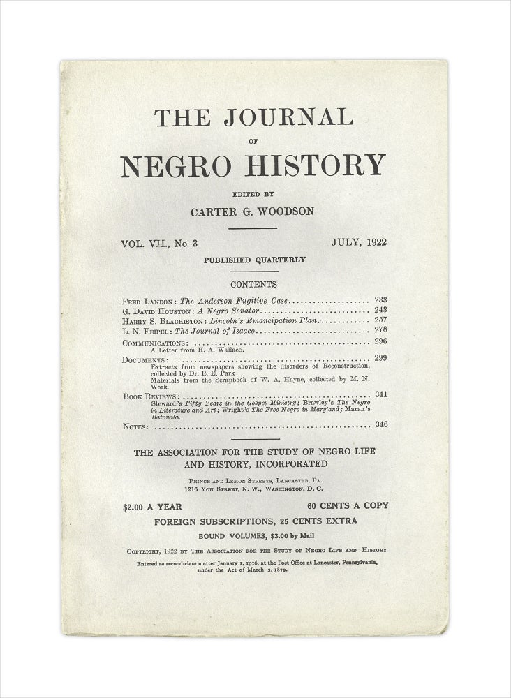 [3732953] The Journal of Negro History, Vol. VII, No. 3, July 1922. Carter G. Woodson, 1875–1950.