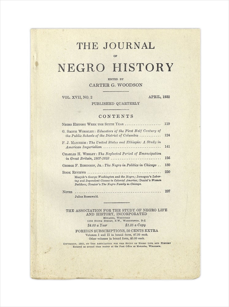 [3732957] The Journal of Negro History, Vol. XVII, No. 2, April 1932. Carter G. Woodson, 1875–1950.