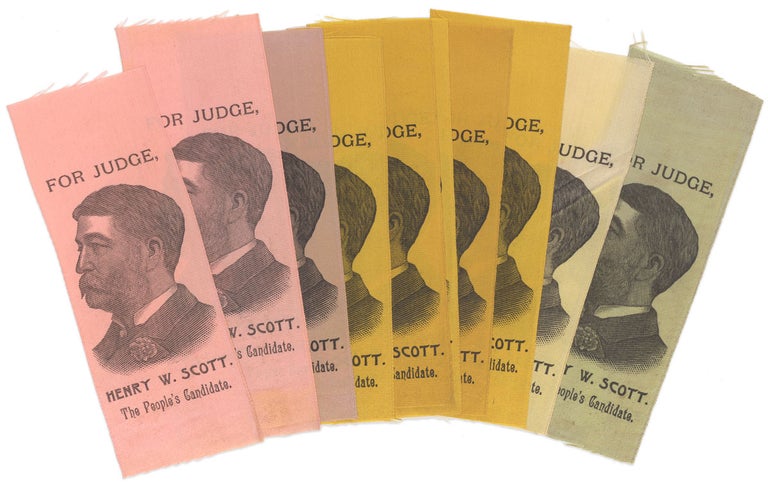 [3733102] Ten political ribbons for Henry W. Scott, candidate in 1890 for Kansas judge, and later Oklahoma Territory Supreme Court associate justice. Henry W. Scott.