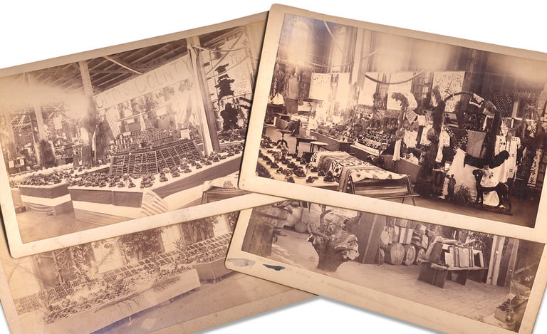 [3733155] Four photographs ca. 1890s of the Ocala Exposition in Florida showing Citrus County’s exhibits and a special fruit display. Ocala Exposition.