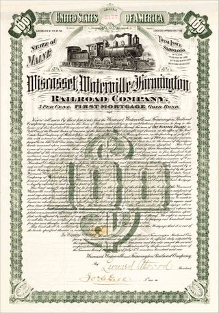 3733268] 1901 Wiscasset, Waterville and Farmington Railroad Company $100 gold bond. President...