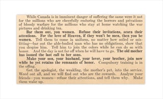 “To the Women of Canada.” First World War Canadian Expeditionary Force recruiting broadside.