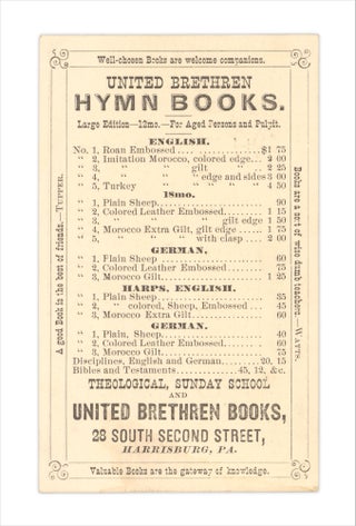 E.S. German’s Religious Book Store, Tract, Sunday School and Bible Depository… [trade card]