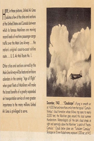 1943 – 1944 United Airlines Calendar: The Main Line Airway ... The Route of the Mainliners.