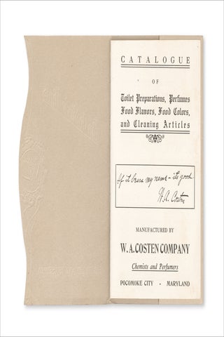 Catalogue of Toilet Preparations, Perfumes, Food Flavors, Food Colors, and Cleaning Articles.