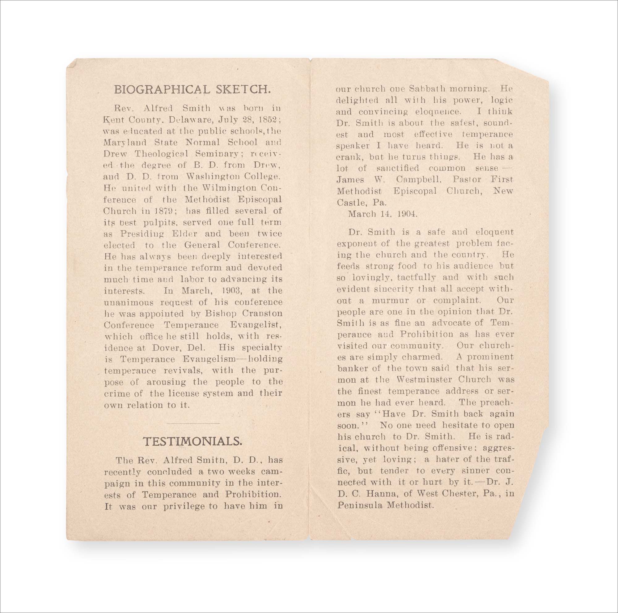 Rev Title Rev. Alfred Smith, D.D. Temperance Evangelist. cover title | D. D. Rev ...