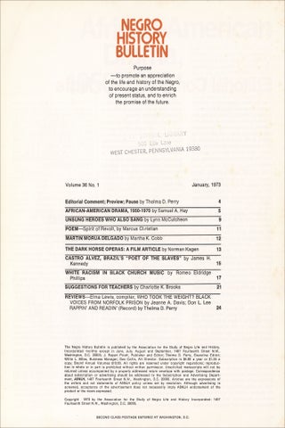 Negro History Bulletin Vol. 36 No 1. January, 1973. Performing Arts Issue.