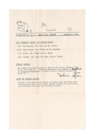 Never Come Morning. A Novel. (Inscribed and signed to author John “Jack” Hawkes at 1963 Bread Loaf Writers’ Conference)