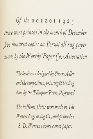 The Borzoi 1925: Being a Sort of Record of Ten Years of Publishing. (Inscribed, Blanche Knopf to Hollywood Producer Walter Wanger)