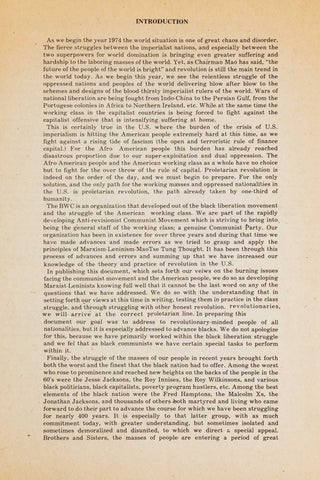 The Black Liberation Struggle, The Black Workers Congress, and Proletarian Revolution.