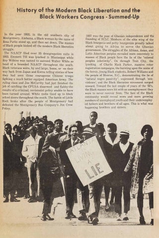 The Black Liberation Struggle, The Black Workers Congress, and Proletarian Revolution.