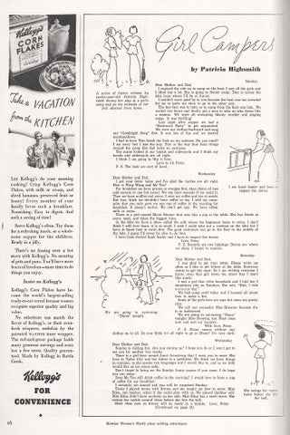 &ldquo;Girl Campers&rdquo; by Patricia Highsmith [first published work, in:] Woman&rsquo;s World. July, 1935.