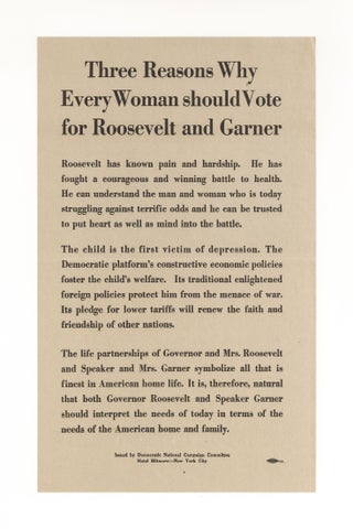 Group of Ten 1930s Campaign Broadsides for Franklin Delano Roosevelt and John Nance Garner issued by the Democratic National Committee.