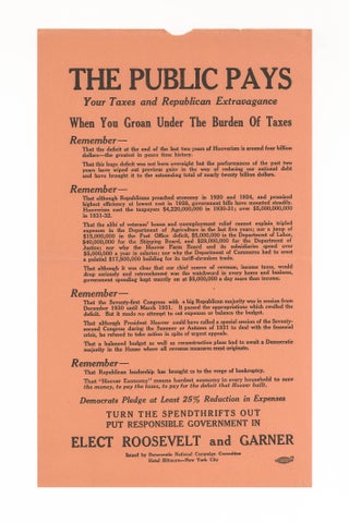 Group of Ten 1930s Campaign Broadsides for Franklin Delano Roosevelt and John Nance Garner issued by the Democratic National Committee.