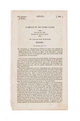 1845 Senate Report on Petition of John B. Russworm, African-American Editor and Colonizationist, for Revolutionary War Commutation Due His Father.